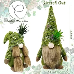 ZTML MS Succulents Air Plants Gnomes, 2Pcs Mr And Mrs Handmade Green Plants Gnomes Plush With Slender Leaves For Plant Stand Indoor Decor, Swedish Plush For Summer Living Room Office Desk Decor -Nearly Natural Store 51GKoKSnjZL
