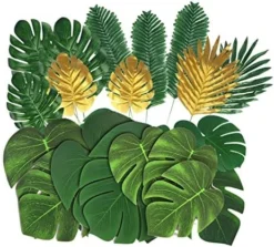 86Pcs 8Kinds Artificial Tropical Palm Leaves Jungle Safari Leaves Faux Plant Golden Leaves Decorations For Hawaiian Beach Birthday Luau Party Table Decorations -Nearly Natural Store 51HWZz5n6BL. AC