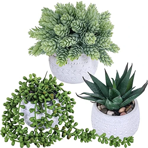Winlyn 3 Pcs Assorted Small Potted Succulent Plants Artificial Aloe Hanging Succulent In White Geometric Concrete Ceramic Pots For Gift Party Wedding Favors Windowsill Table Shelf Indoor Outdoor Decor 2 Winlyn 3 Pcs Assorted Small Potted Succulent Plants Artificial Aloe Hanging Succulent In White Geometric Concrete Ceramic Pots For Gift Party Wedding Favors Windowsill Table Shelf Indoor Outdoor Decor - Image 2