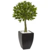Nearly Natural 5950 42" UV Resistant (Indoor/Outdoor) Bay Leaf Topiary With Black Wash Planter
