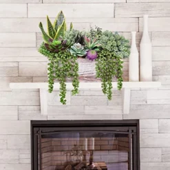 14 Pcs Assorted Artificial Succulents Fake Plants In Rectangular Wooden Pots Artificial Potted Succulents Plants Arrangement For Table Centerpiece Windowsill Shelf Mantel Tropical Greenery Decor -Nearly Natural Store 51JLtiV7vfL