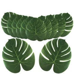 OurWarm 24pcs Large Artificial Tropical Palm Leaves, Faux Safari Leaves Monstera Fake Leaves, Hawaiian Luau Party Jungle Beach Theme Decorations For Birthday Party Safari Table Decorations Supplies