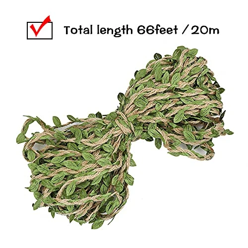 Natural Jute Twine, 66 Feet 5mm Burlap Leaf Ribbon, Braided Decoration Vine With Artificial Green Leaves For Jungle Safari Themed Party Birthday Wedding Garden Home Decor(1 Roll) 2 Natural Jute Twine, 66 Feet 5mm Burlap Leaf Ribbon, Braided Decoration Vine With Artificial Green Leaves For Jungle Safari Themed Party Birthday Wedding Garden Home Decor(1 Roll) - Image 2