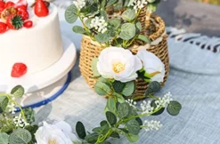 Der Rose 2 Pack 13Ft Artificial Eucalyptus Flower Garland With Fake Rose Flower Vine Seeded Eucalyptus Leaves Greenery Garland For Wedding Table Runner Backdrop Party Centerpiece Room Decor (White) -Nearly Natural Store 51LgsbhajQL