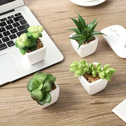 Artificial Succulent Plants Fake Succulent Plants Artificial Faux Succulents 4pcs Mini Potted Succulents For Home Office Room Decoration (Green) -Nearly Natural Store 51MeoPh524S