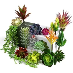 Meneco Faux Succulents Artificial Plants – 16 Pack Lifelike Fake Succulent Plants Unpotted