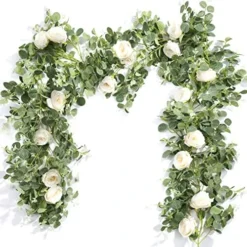 Der Rose 2 Pack 13Ft Artificial Eucalyptus Flower Garland With Fake Rose Flower Vine Seeded Eucalyptus Leaves Greenery Garland For Wedding Table Runner Backdrop Party Centerpiece Room Decor (White) -Nearly Natural Store 51NazmHGXcL. AC