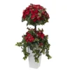 Nearly Natural Poinsettia Berry Topiary With Decorative Planter, 4'