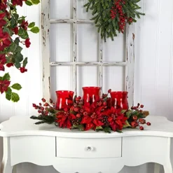Nearly Natural 4914 Mini Poinsettia & Berry Triple Candelabrum, Red -Nearly Natural Store 51PVW0tOnYL