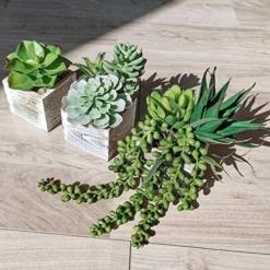 Set Of 3 Small Potted Succulents Plants Arrangement Decoration Assorted Green Fake Succulents Aloe In Rusitc Wooden Pots For Home Living Room Bathroom Table Windowsill Shelf Office Desk Indoor Decor -Nearly Natural Store 51QDowcrLkL