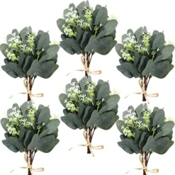 Janinka 40 Pieces Artificial Eucalyptus Leaves Stems With White Seeds Fake Silverdollar Eucalyptus Leaves Plant For Wedding Bridal Bouquets Greenery Plants For Home Vase Floral Bouquets Wedding Decor