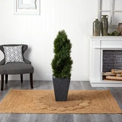Nearly Natural 5703 Cypress Double Spiral Topiary In Slate Planter, 4' , Green -Nearly Natural Store 51SJADU3VkL