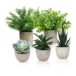 Memeaty Set Of 5 Small Fake Plants Artificial Rosemary Peppermint Plants Fake Succulents Plants In Pot For Home Office Decoration,Artficial Greenery Faux Plants Indoor For Table Shelf Decor