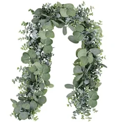 Winlyn 5.9' Long Faux Eucalyptus Leaves Greenery Garland Artificial Silver Dollar Eucalyptus Garland In Grey Green Wedding Arch Swag Backdrop Garland Doorways Table Runner Garland Indoor Outdoor