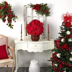 Nearly Natural 1265 22in. Poinsettia With Decorative Planter Silk Arrangement -Nearly Natural Store 51UsJoTJ4KL