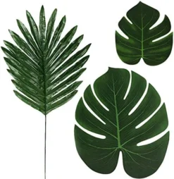86Pcs 8Kinds Artificial Tropical Palm Leaves Jungle Safari Leaves Faux Plant Golden Leaves Decorations For Hawaiian Beach Birthday Luau Party Table Decorations -Nearly Natural Store 51YDdi91IRL. AC
