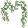 Der Rose 2 Pack 13Ft Artificial Eucalyptus Flower Garland With Fake Rose Flower Vine Seeded Eucalyptus Leaves Greenery Garland For Wedding Table Runner Backdrop Party Centerpiece Room Decor (White)