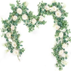 Der Rose 2 Pack 13Ft Artificial Eucalyptus Flower Garland With Fake Rose Flower Vine Seeded Eucalyptus Leaves Greenery Garland For Wedding Table Runner Backdrop Party Centerpiece Room Decor (White) -Nearly Natural Store 51Z3jRZ72fL. AC