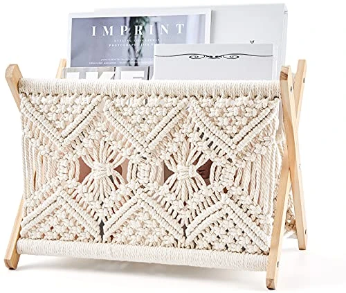 Mkono Macrame Magazine Rack Boho Magazine Holder Storage Standing Basket For Books, Newspapers, Swaddle Blanket, Living Room, Bathroom, Office, Nursery, Home Decor, Medium Size, 14’’L X 10’’W 1 Mkono Macrame Magazine Rack Boho Magazine Holder Storage Standing Basket For Books, Newspapers, Swaddle Blanket, Living Room, Bathroom, Office, Nursery, Home Decor, Medium Size, 14’’L X 10’’W