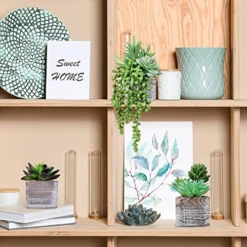 Set Of 3 Small Potted Succulents Plants Decoration Assorted Green Fake Succulents Plants In Rustic Wooden Pots For Home Living Room Bathroom Table Shelf Centerpiece Windowsill Office Desk Indoor Decor -Nearly Natural Store 51bJlCsH70L