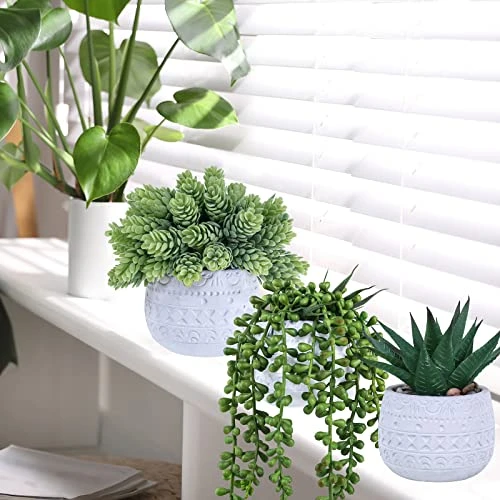 Winlyn 3 Pcs Assorted Small Potted Succulent Plants Artificial Aloe Hanging Succulent In White Geometric Concrete Ceramic Pots For Gift Party Wedding Favors Windowsill Table Shelf Indoor Outdoor Decor 4 Winlyn 3 Pcs Assorted Small Potted Succulent Plants Artificial Aloe Hanging Succulent In White Geometric Concrete Ceramic Pots For Gift Party Wedding Favors Windowsill Table Shelf Indoor Outdoor Decor - Image 4