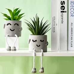 Artificial Potted Plant Faux Succulent Plant Cubicle Decor Cute Fake Desktop Plant Hanging Leg Cement Potted Decor For Bookshelf Bedroom Living Room Office Decor (Simple Style,2 Pcs) -Nearly Natural Store 51c8bVhowYL
