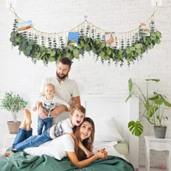 HYUZO Hanging Eucalyptus Boho Wall Decor Large Bedroom Eucalyptus Garland Artificial Eucalyptus Greenery Farmhouse Rustic Wall Hanging Fake Plants Leaves 5.6 Feet For Bathroom Living Room Decorations