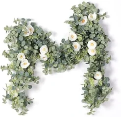 PARTY JOY 6.56ft Eucalyptus Garland With Flowers-8 White Roses, Artificial Fake Flowers Greenery Garland Floral Vines For Decoration Party Wedding Table Indoor Outdoor Backdrop Wall Decor(White) 19 PARTY JOY 6.56ft Eucalyptus Garland With Flowers-8 White Roses, Artificial Fake Flowers Greenery Garland Floral Vines For Decoration Party Wedding Table Indoor Outdoor Backdrop Wall Decor(White) -Nearly Natural Store 51fcfCPsk6L. AC