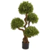 Nearly Natural 3.5’ Four Ball Boxwood Artificial Topiary Silk Trees, Green