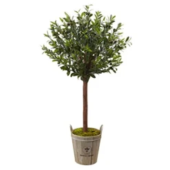 Nearly Natural 5960 4.5' Olive Topiary Tree With European Barrel Planter