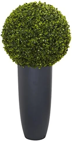 Nearly Natural 6404 Artificial Plant (Indoor/Outdoor) 28â€ Boxwood Topiary Ball In White Tower Planter, Green,15"Dx15"Wx28"H -Nearly Natural Store 51gTPEMst2L. AC