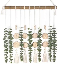 Boho Wall Decor Artificial Eucalyptus Wall Hanging Bathroom Decor Fake Eucalyptus Plants Greenery Leaves With Wooden Bead Garland On Stick Rustic Farmhouse Home Decorations For Bedroom Nursery Kitchen -Nearly Natural Store 51ghVG2bUL. AC
