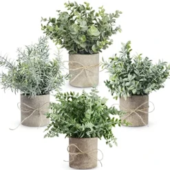 JC Nateva Small Fake Plants Mini Potted Artificial Plants Indoor For Home Office Farmhouse Kitchen Bathroom Table Decor