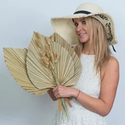 GENERIC Dried Palm Leaves - 3 Pcs Stunning Dried Palm Leaf And 15Pcs Bunny Tails Dried Flowers | Gorgeously Thick Dried Palm Leaves Decor And Bunny Tail For Wedding, Home And Boho Decor | 18 Inch