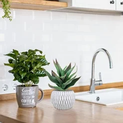Set Of 3 Small Potted Succulent Plants Artificial Hanging Succulent Aloe In Gray Concrete Ceramic Pots With Geometry Textured For Party Favor Gift Windowsill Table Shelf Indoor Outdoor Greenery Decor -Nearly Natural Store 51iMJSUSwuL