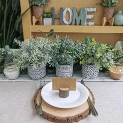 Set Of 3 Assorted Small Potted Plants Fake Eucalyptus Rosemary Plants In Black & White Geometric Concrete Ceramic Pots For Table Centerpiece Desk Shelf Kitchen Office Indoor Outdoor Greenery Decor -Nearly Natural Store 51icH4L2opL