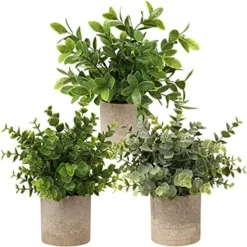 Briful Artificial Potted Plants Set Of 3 Small Faux Plant Eucalyptus Mini Fake Plant Decor For Home Table Office Room Desk Bathroom Shelf Kitchen Rustic Farmhouse Mantel Decoration -Nearly Natural Store 51jtx9B7NgS. AC