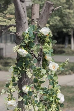 Der Rose 2 Pack 13Ft Artificial Eucalyptus Flower Garland With Fake Rose Flower Vine Seeded Eucalyptus Leaves Greenery Garland For Wedding Table Runner Backdrop Party Centerpiece Room Decor (White) -Nearly Natural Store 51l64srqSQL