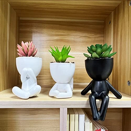 Succulents Plants Artificial For Room Decor, Fake Succulent With Human Shaped Pots, Aesthetic Plants For Desk Decor, Cute Fake Plants For Office Decor, Good Ideas For Gifts, Home Decorations 3PCS 2 Succulents Plants Artificial For Room Decor, Fake Succulent With Human Shaped Pots, Aesthetic Plants For Desk Decor, Cute Fake Plants For Office Decor, Good Ideas For Gifts, Home Decorations 3PCS - Image 2