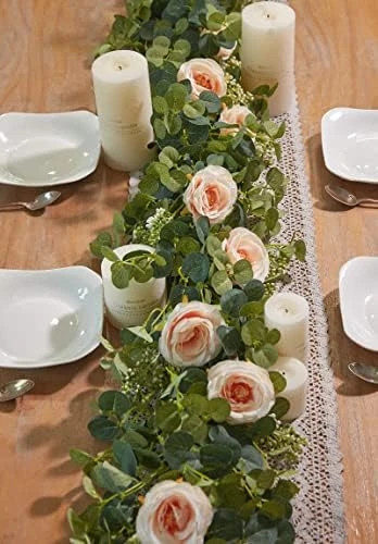 PARTY JOY 6.56ft Eucalyptus Garland With Flowers-8 White Roses, Artificial Fake Flowers Greenery Garland Floral Vines For Decoration Party Wedding Table Indoor Outdoor Backdrop Wall Decor(White) 8 PARTY JOY 6.56ft Eucalyptus Garland With Flowers-8 White Roses, Artificial Fake Flowers Greenery Garland Floral Vines For Decoration Party Wedding Table Indoor Outdoor Backdrop Wall Decor(White) - Image 8