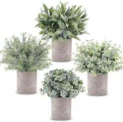 CEWOR Artificial Potted Plants, Mini Fake Plant Greenery Decoration For Barhroom Shelf Home Office Desk Table Indoor Decor, 4 Pack -Nearly Natural Store 51mtint7vHL. AC