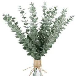 FUNARTY 15pcs Artificial Eucalyptus Leaves Stems 18" Tall Greenery Decor Faux Eucalyptuses Real Touch For Wedding Bouquet Centerpiece Home Decor