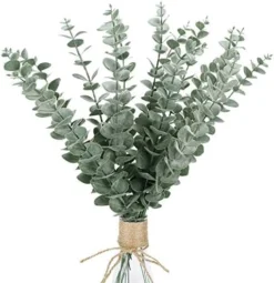 FUNARTY 15pcs Artificial Eucalyptus Leaves Stems 18" Tall Greenery Decor Faux Eucalyptuses Real Touch For Wedding Bouquet Centerpiece Home Decor -Nearly Natural Store 51nMOd7xaCL. AC