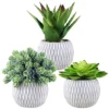 Set Of 3 Small Potted Succulents Plants Artificial Aloe Hops Succulents In Gray Concrete Ceramic Planter Geometry Pattern For Party Favor Gift Windowsill Tabletop Shelf Indoor Outdoor Greenery Decor
