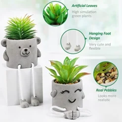 Natheeph 2 Pcs Succulents Plants Artificial Fake Plant Faux Succulents Hanging Leg With Cement Potted For Home Office Desk Bedroom Bookshelf Greenery Decoration (Smile & Bear) -Nearly Natural Store 51pUC9c69dL