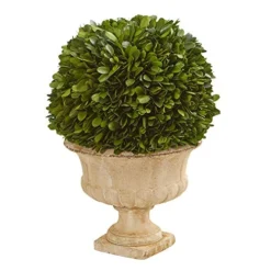 Nearly Natural 12in. Boxwood Topiary Ball Preserved Plant In Decorative Urn (4372)