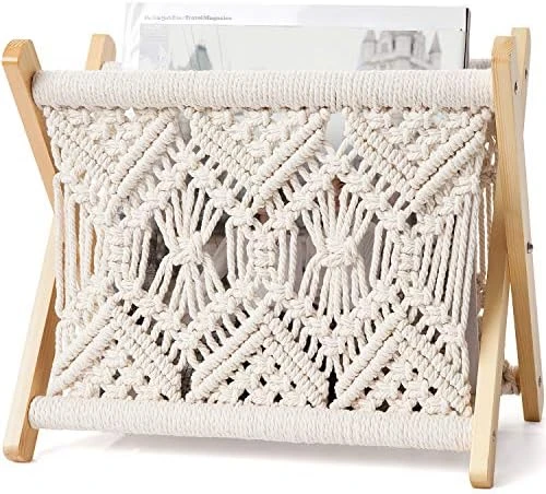 Mkono Macrame Magazine Rack Boho Magazine Holder Storage Standing Basket For Books, Newspapers, Swaddle Blanket, Living Room, Bathroom, Office, Nursery, Home Decor, Medium Size, 14’’L X 10’’W 5 Mkono Macrame Magazine Rack Boho Magazine Holder Storage Standing Basket For Books, Newspapers, Swaddle Blanket, Living Room, Bathroom, Office, Nursery, Home Decor, Medium Size, 14’’L X 10’’W - Image 5