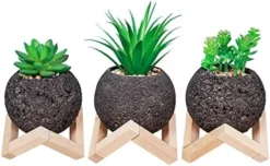 Zerzsy 3 PCS Cute Artificial Succulent Plants With Creative Human Shaped Pots, Mini Potted Succulents Decor For Home Decor (Matte Black) -Nearly Natural Store 51rVNyBPIL. AC