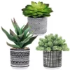 Winlyn Set Of 3 Assorted Small Potted Succulents Arrangement Artificial Succulent Plants In Black And White Geometric Pots For Table Centerpiece Windowsill Shelf Indoor Outdoor Garden Greenery Decor