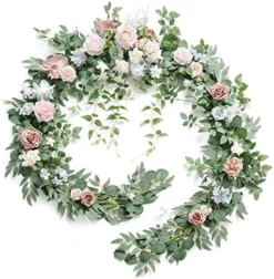 Ling's Moment 9FT Eucalyptus And Willow Leaf Garland With White Flower, Handcrafted Wedding Sweetheart Table Centerpieces Head Table Decor Arch Backdrop Decorations For Wedding | White & Sage -Nearly Natural Store 51sG5XVUMEL. AC